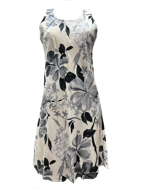 Watercolor Hibiscus Women's Short Tank Flared Hawaiian Dress